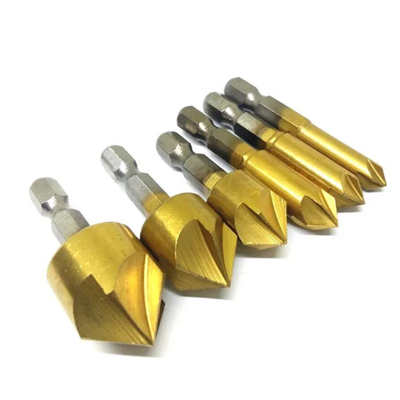 Punte da trapano per smusso svasato 3pcs/6pcs punte da trapano per legno con codolo esagonale placcato in titanio ad alta velocità