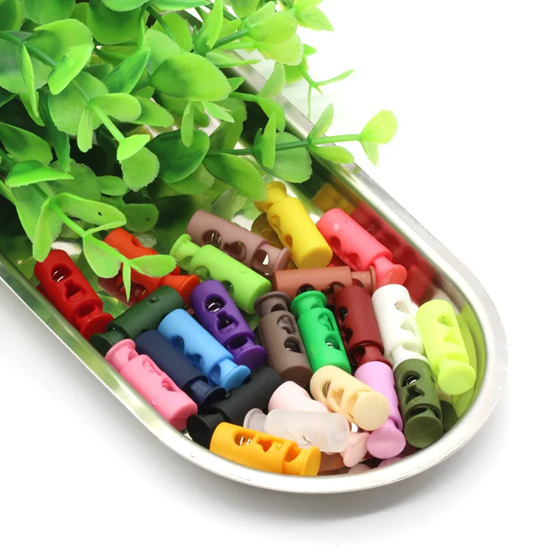 20Pcs Color 24mm Double hole cylindrical Hole Plastic Stopper Cord Lock Bean Toggle Clip Apparel Shoelace Sportswear Accessories