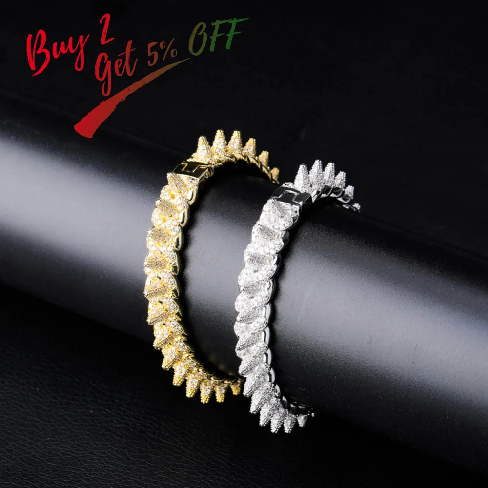 TOPGRILLZ New Spikes Rivet Bracelets Luxury Iced Out Bling Cubic Zircon Bangles Round Cuban Link Hip Hop Jewelry For Men