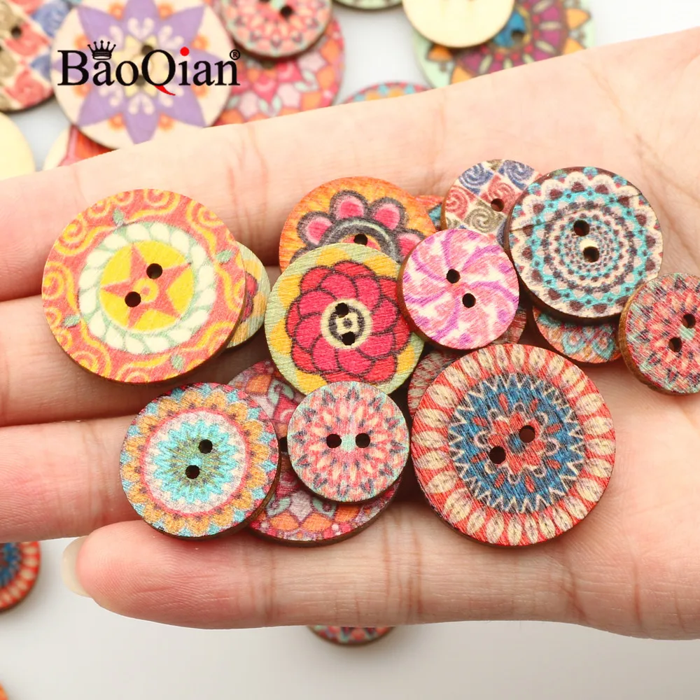 50pcs15-25mm Color Pattern Pattern Fashion Clothing Decoration Scrapbook Diy Wooden Home Sewing Button Accessories