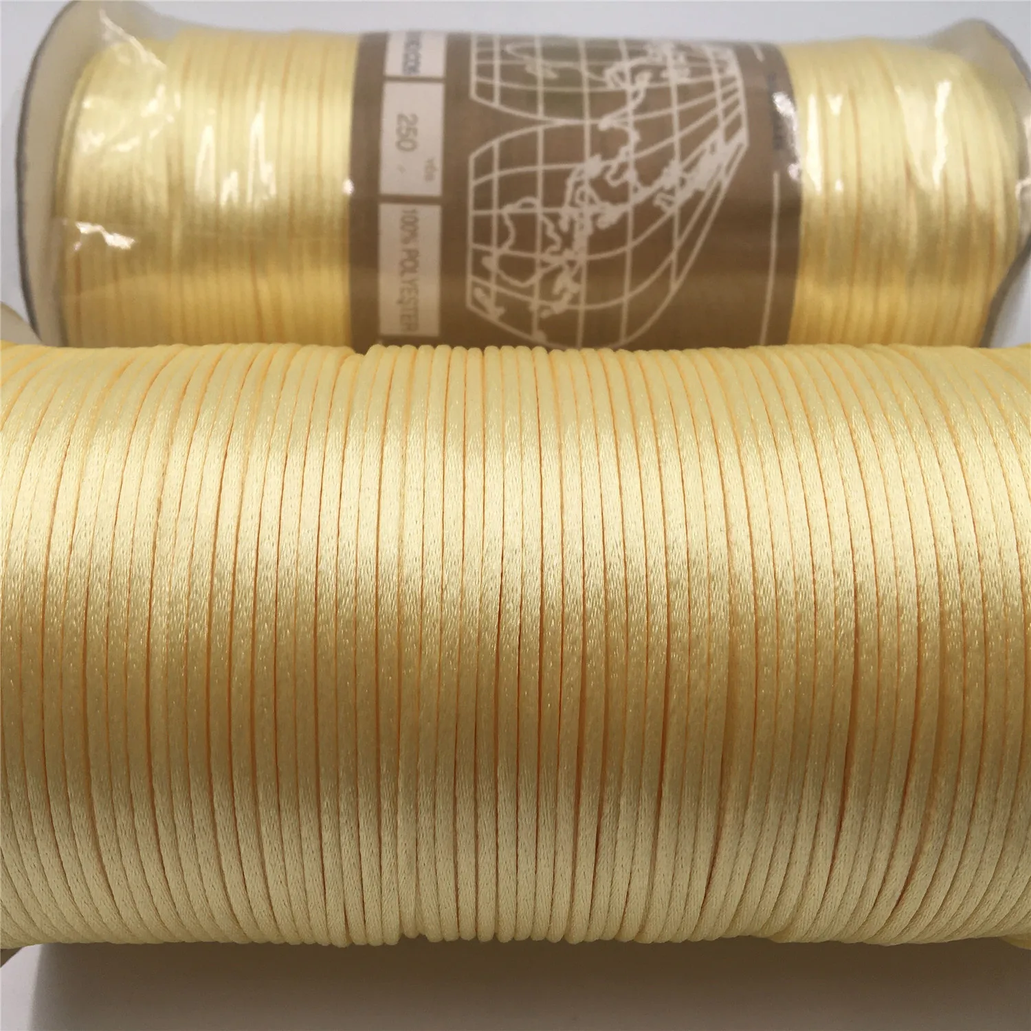 2mm Light Yellow Rattail Satin Cord Thread Chinese Knot Macrame Bracelet Braided String DIY Tassels Beading Thread 10-225meters