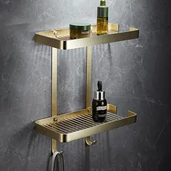 IMPEU Bathroom Organizer Basket, Corner Shelf, Brushed / Polished Gold color, Solid Brass, Shower Holder