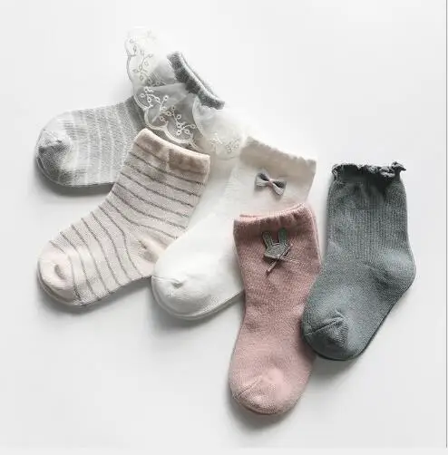 0-8 Y 2020 New lace bow girls princess socks boneless kids children socks 5pairs pack