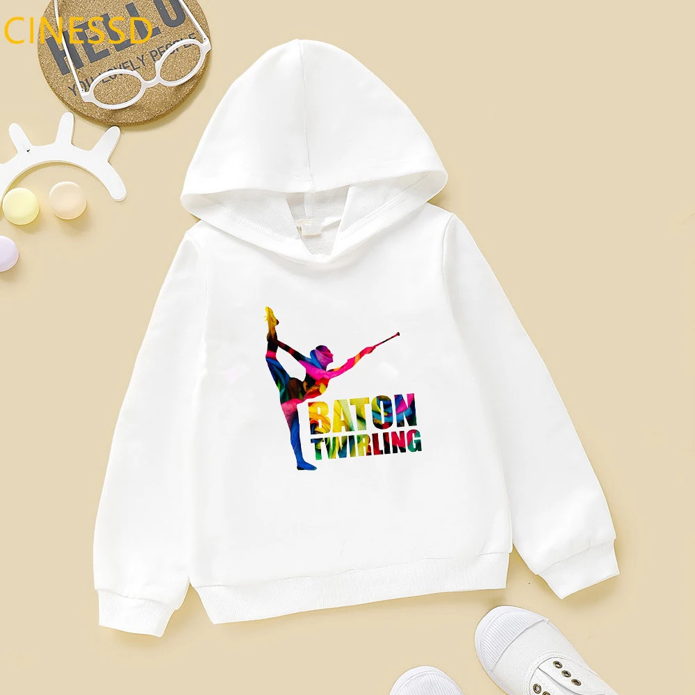 Newest Girls Hoodie Baton Twirling Design Children\'S Tracksuit Cap Sweatshirt Winter Thick Clothes Sports Gymnastics Lover Gift