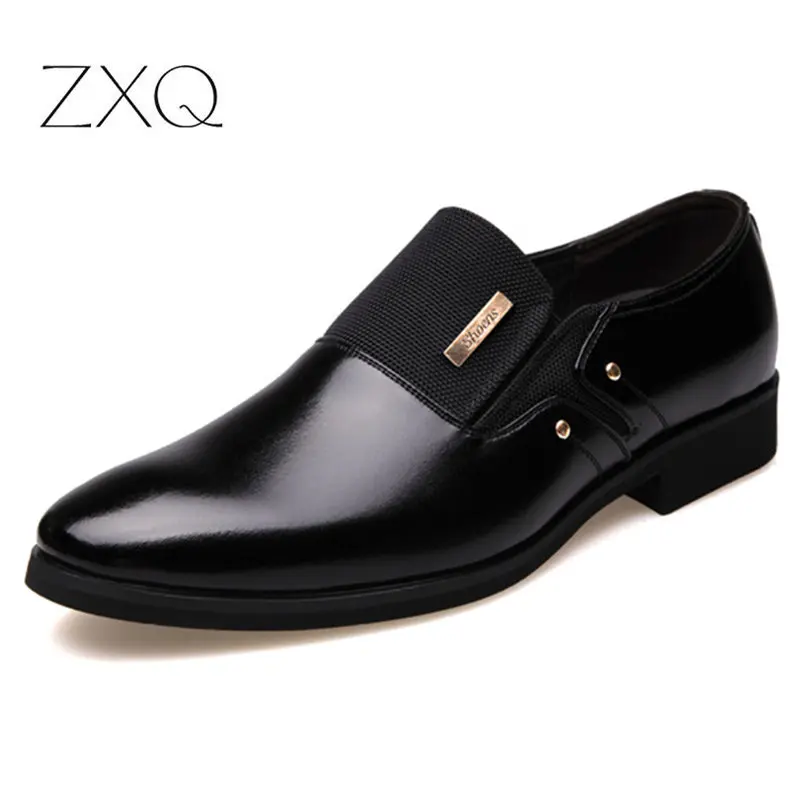 2023 New Fashion Slip On Leather Pointed Toe Men Dress Shoes Business Wedding Oxfords Formal Shoes For Male Big Size 38-47