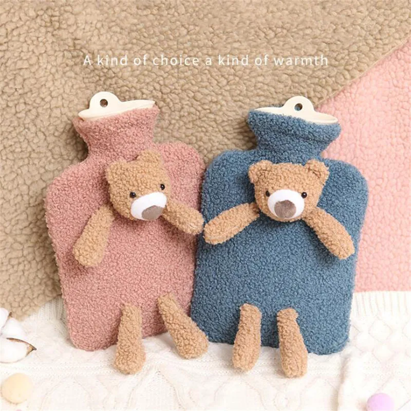 1L Hot Water Bottle with Soft Fleece Rabbit Cover Natural Rubber Water Bag Warmth Comfort Great Gift Ideal for Mother Father