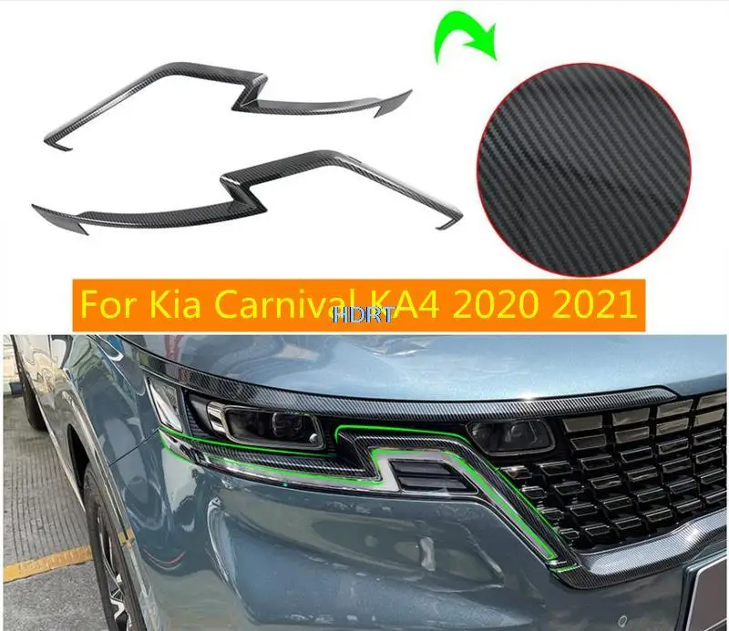 

For Kia Carnival KA4 2020 2021 2022 Car Accessories Carbon Fiber strip Styling 2pcs Headlamp light eyebrow trim molding