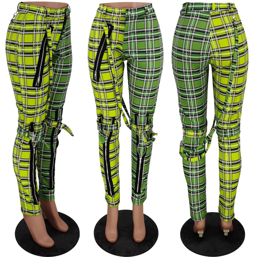 Women Casual Plaid Cosplay Pants Girl Zip Sweatpants Costumes Fall Winter Clothing Streetwear High Waist Sporty Xmas Trousers