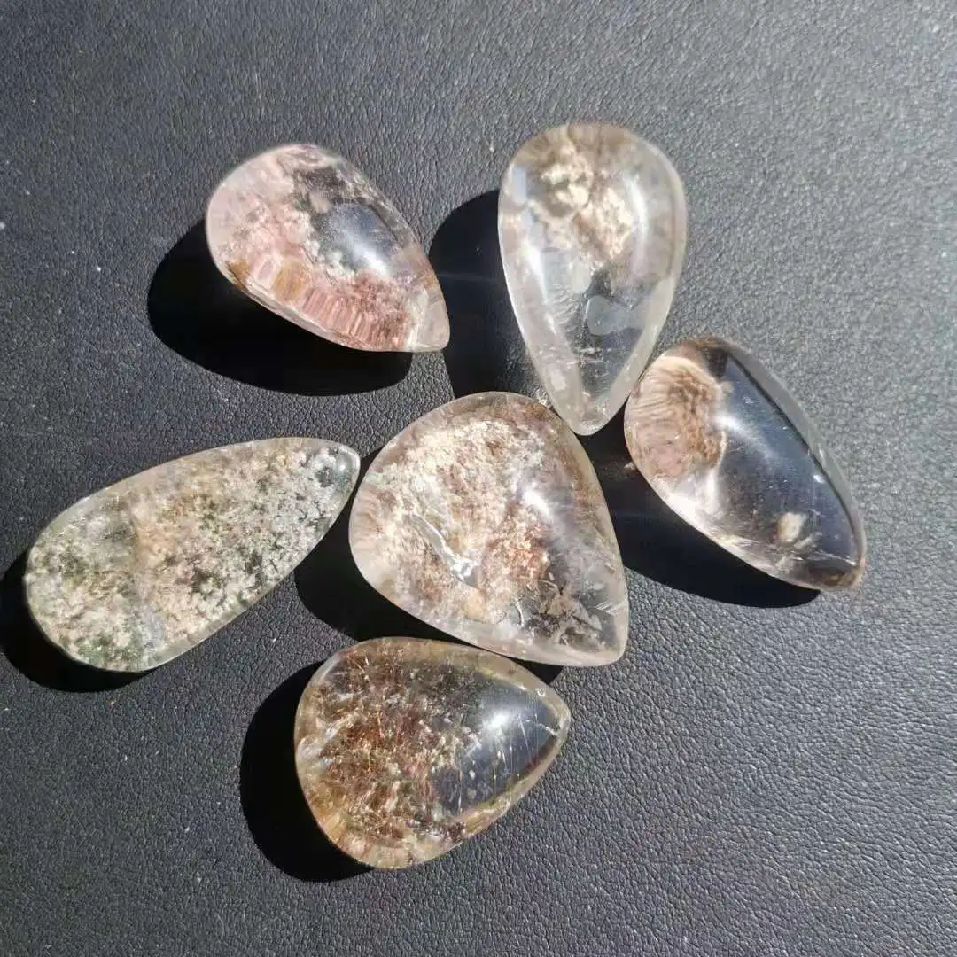6pcs Natural Clear quartz Water Drop-shaped Ghost Crystal Quartz Tear Phantom Pendant