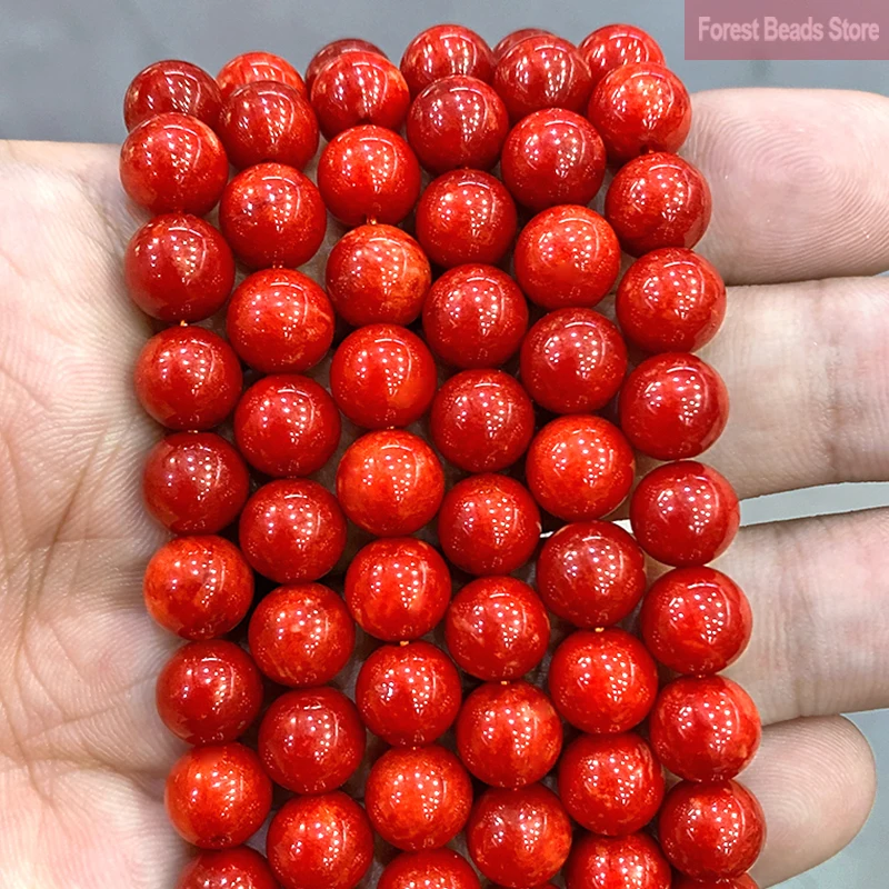 Smooth Red Chalcedony Jasper Natural Stone Beads Round Loose Spacer Beads For Jewelry Making DIY Bracelet 15