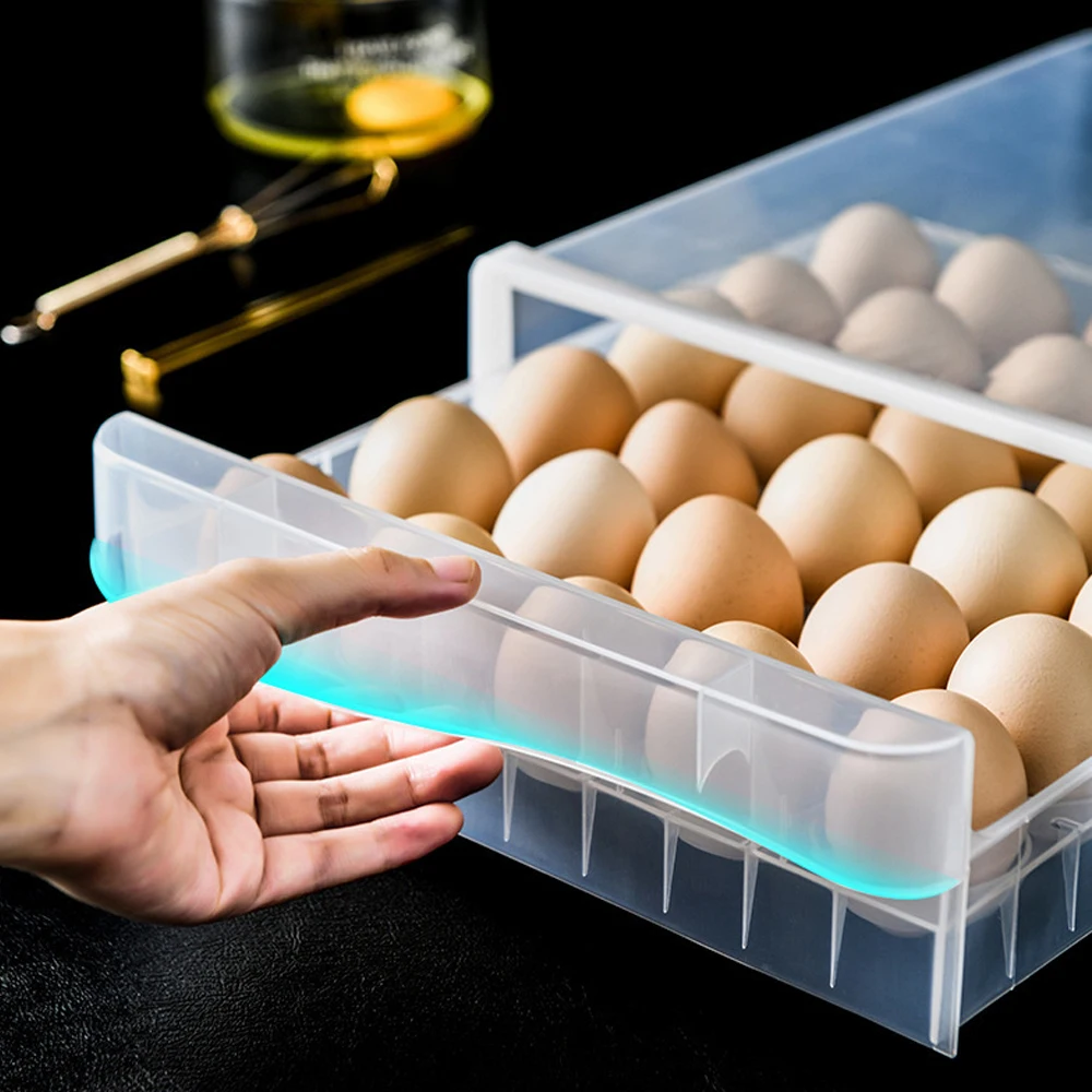 Kitchen Supplies Transparent Refrigerator Egg Holder Organizer Egg Storage Box Drawer Box Case Double Layer Egg Tray