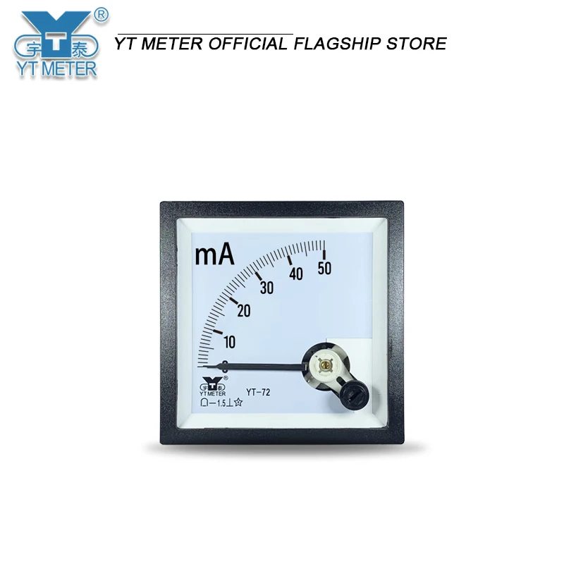 Yt72 DC milliammeter ammeter 1mA 5mA 10mA 20mA 30mA 50mA 100mA 200mA 300mA 500mA pointer small current cp72 68 * 68mm instrument