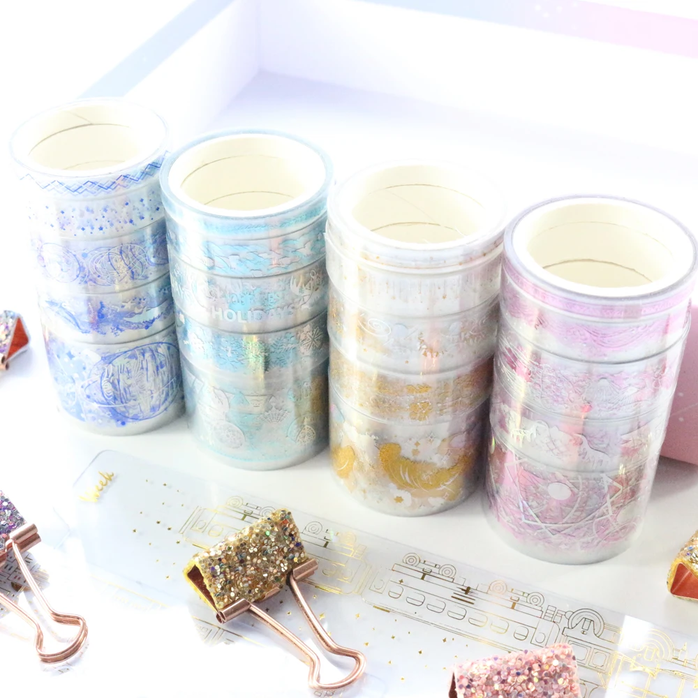 Domikee cute kawaii foil transparent PET decorative DIY journal planner diary washi masking tape set stationery supplies 5pcs