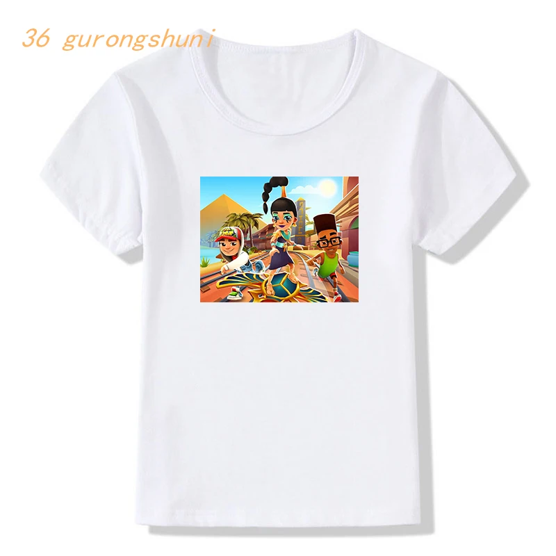 Śmieszne gorące subway surfers gry dziewczyny graficzne koszulki z krótkim rękawem odzież dla dzieci chłopiec cartoon t shirt ubrania dla dzieci chłopcy letni top t-shirt