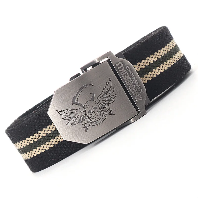 Belt For Jeans Plus Size Automatic Buckle Canvas Cowboy Women Belt Waistband Brown White Black Red Male Waist Strap Skull Belt