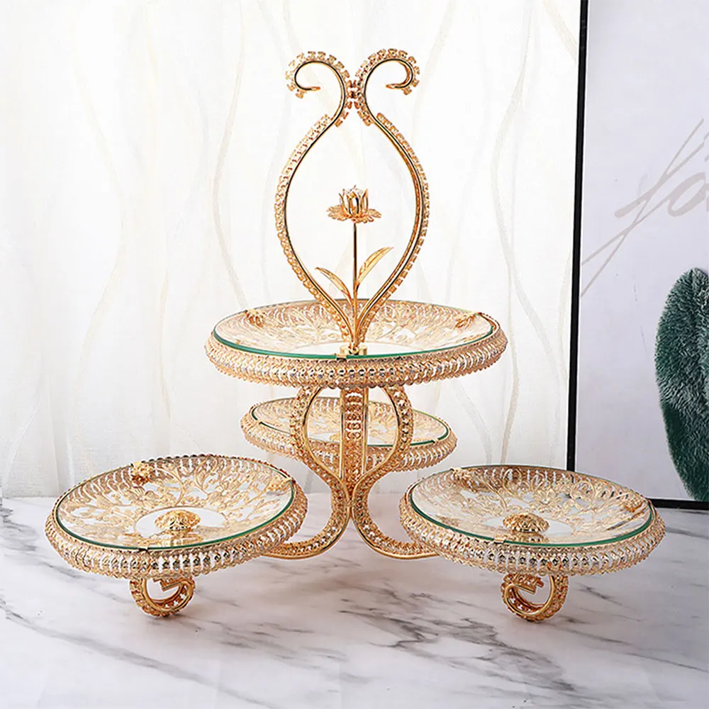 Cake Stand Candy Cake Fruit Dessert Display Stand Holder Tray Elegant Tempered Glass Wedding Anniversary Party Golden