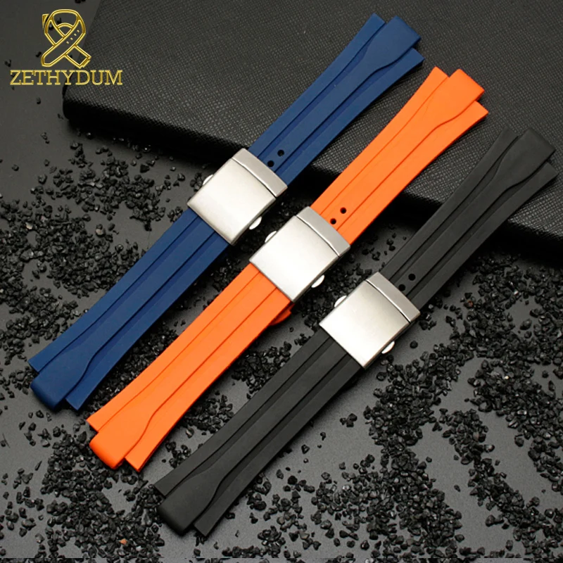 Raised Silicone Watchband for ORIS Diving Series 7330 7740 series 24*12mm Rubber Strap Stainless Steel Fold Clasp Men's