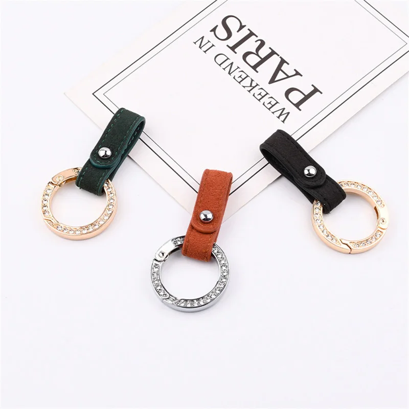 Fashion Luxury Gift Women Soft Leather Bouncy Buckle Car Keyring Crystal Keychain Holder Accessories Trinket Jewelry Chaveiro