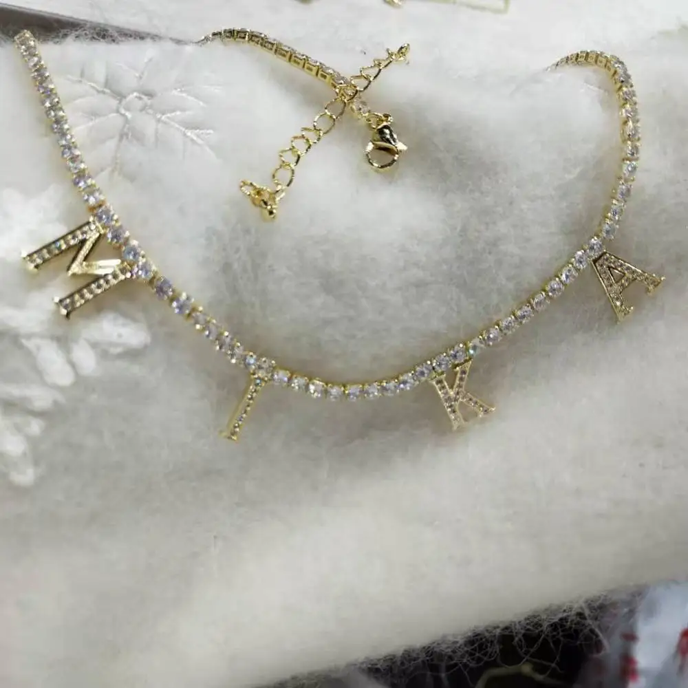 DOREMI Custom Name Necklaces  CZ Pendant Letters Necklace for Women Custom Chain Jewelry Personalized Gold Christmas Gift