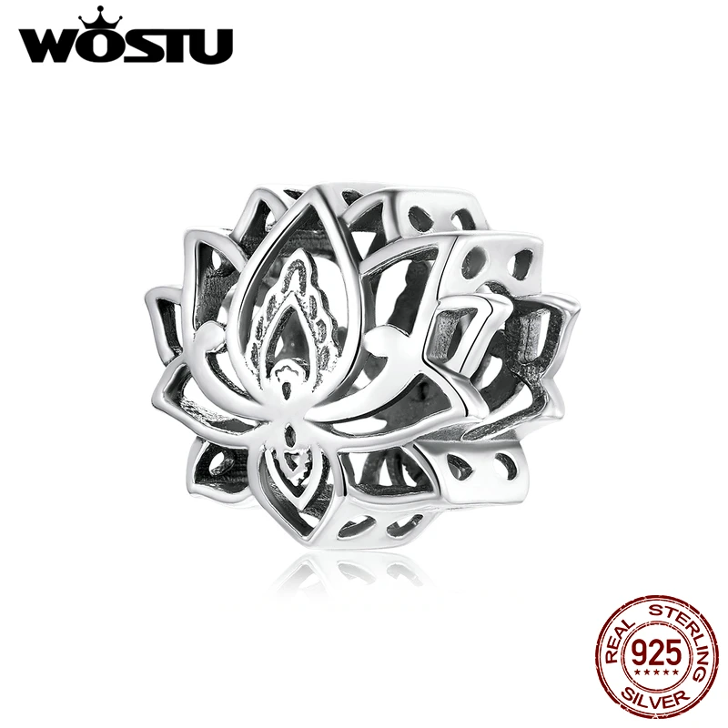 

WOSTU New Arrival Purity Flower Charms Blooming Lotus Beads 925 Sterling Silver For Women DIY Bracelet Fine Jewelry Gift FIC1724