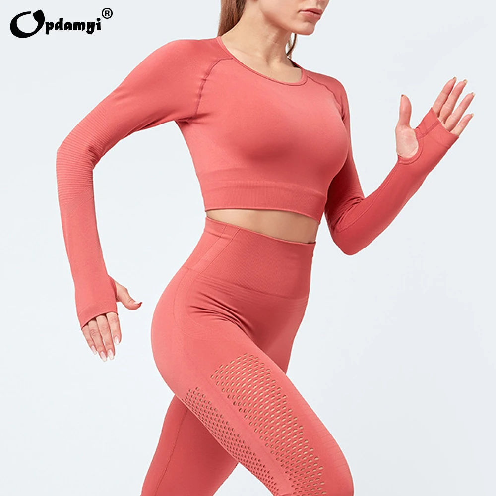 Seamless Yoga Set Women Fitness Clothing Sportswear Gym Tight Legging Long Sleeve Crop Top Padded Sports Bra Push-up Sports Suit