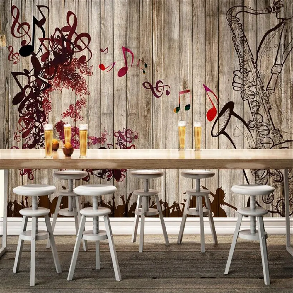 

Milofi custom large wallpaper mural bar music notes nostalgic retro background wall mural