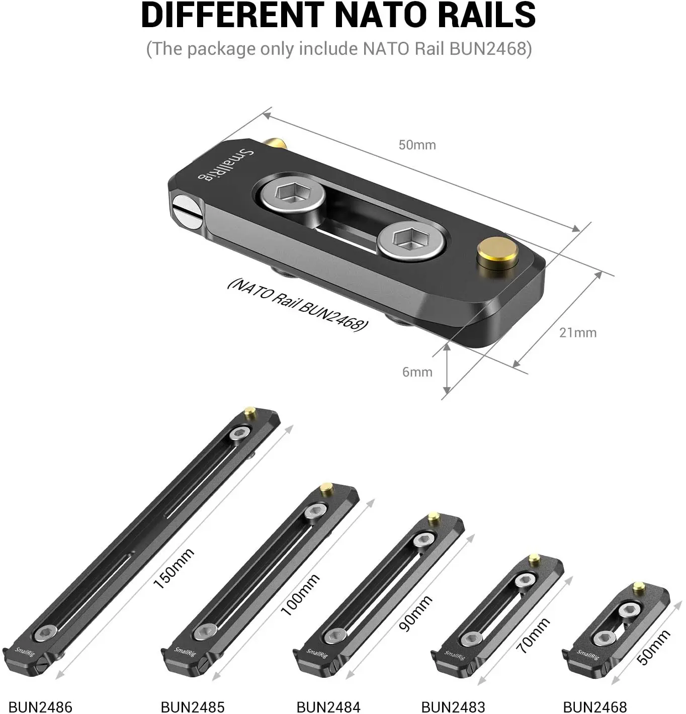 SmallRig Low-profile 6mm thick NATO Rail 50mm with NATO clamp for quick release 1/4\