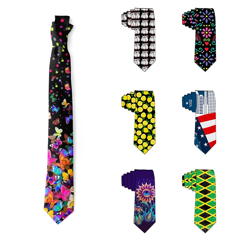 3D Floral Print Tie For Men Polyester 8cm Wide Casual Wedding Shirt Accessories Suit Fashion Flower Narrow Women Male Necktie