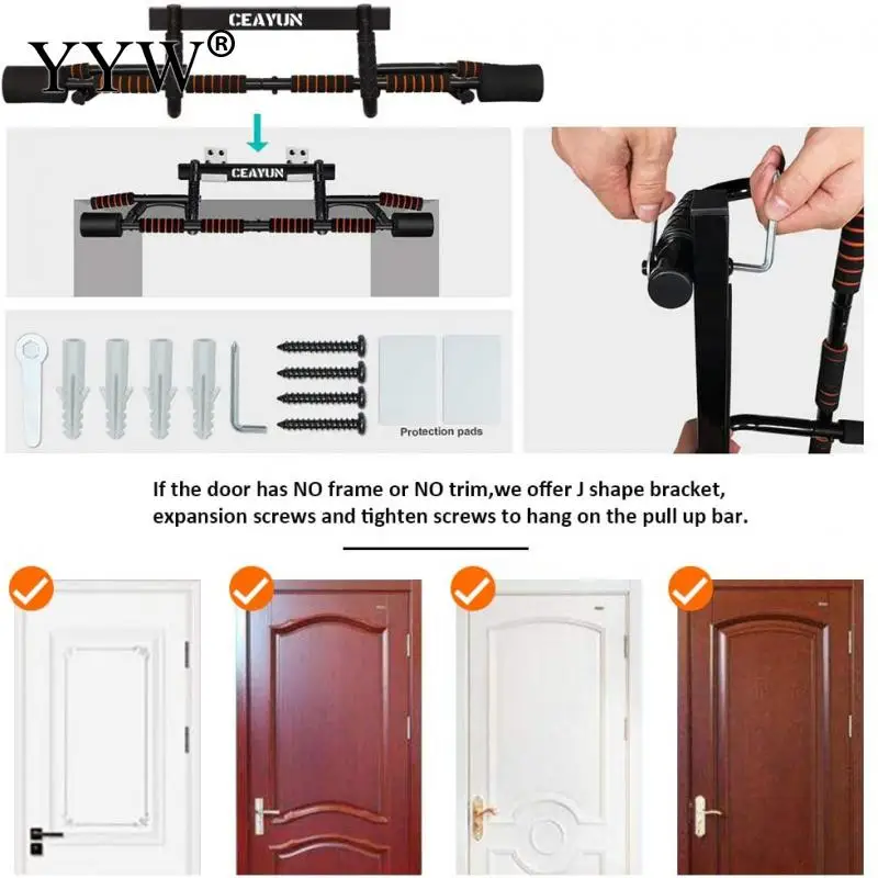 YYW Door Horizontal Bars Steel Home Gym Multi Workout Push Up Pull Up Training Bar Sport Fitness Sit-ups Equipments Heavy Duty