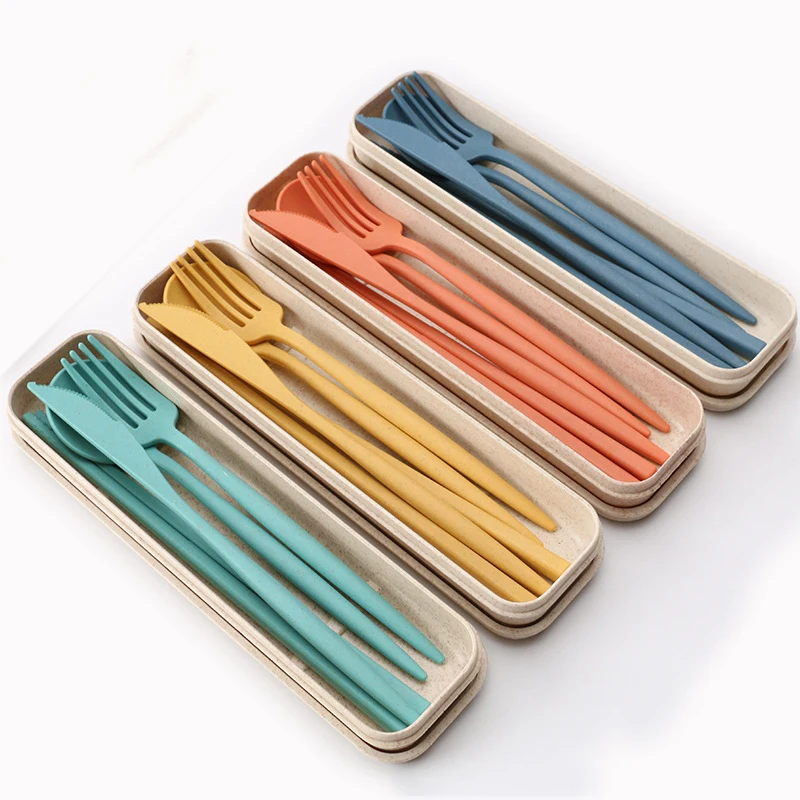 

Wheat Straw Dinnerware Sets Fork Spoon Knife Set Utensil Travel Eco-Friendly Portable Tableware For Kitchen Cutlery Set