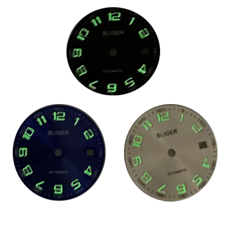 Bliger-esfera de 29,2mm para reloj de hombre, accesorio de color plateado/Negro/azul con ventana de fecha, compatible con Miyota 8215/Mingzhu 2813, movimiento automático