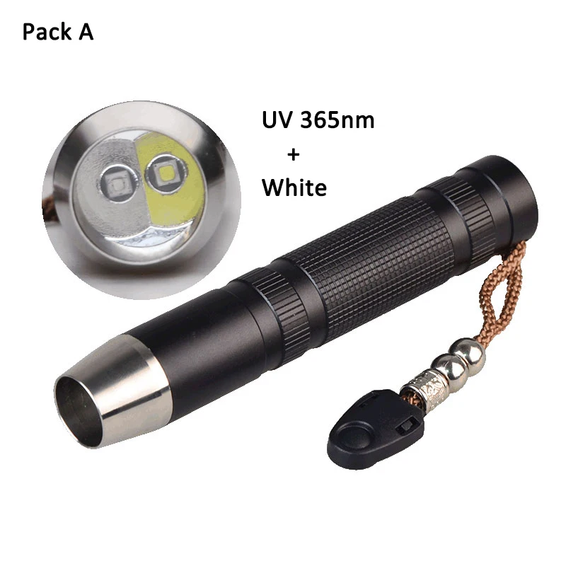 Newest Portable 365nm UV Flashlight 2-in-1 LED Light Torch Ultraviolet Jade Identification Lantern For Gemstone Jewelry Detect