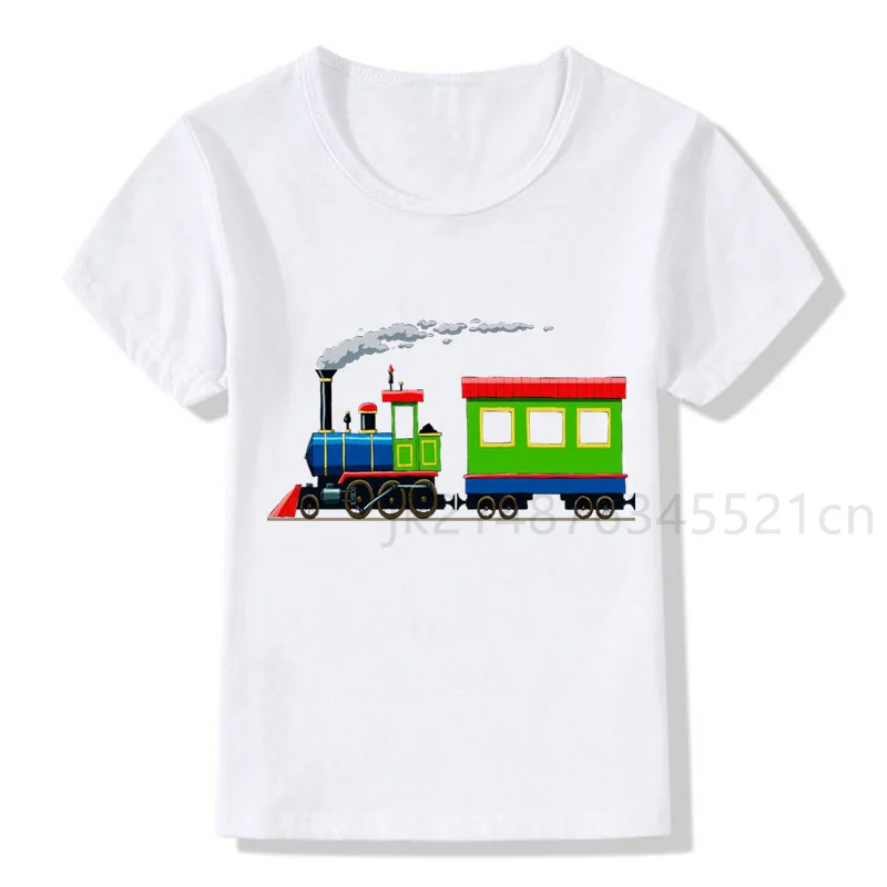 

Train Cute Cartoon Freight Train Baby Boys Favorite Child Clothing White T-shirt Fashion Streetwear Kids T-shirts Plus SizeTrain