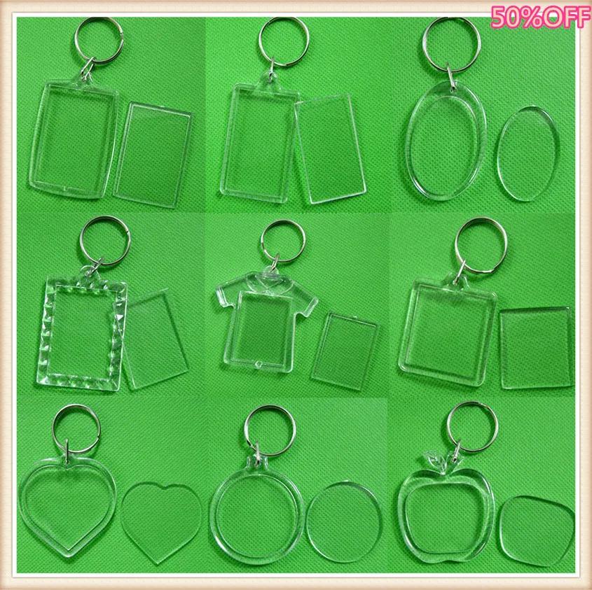 

50Pcs/Lot Blank Acrylic Keychains Insert Photo plastic Keyrings Square Key Rectangle heart circular accessories