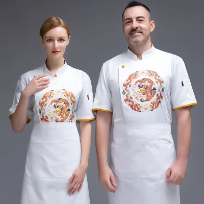 Catering chef clothes short sleeve summer dress hotel uniform kitchen restaurant Chinese style work clothes chef embroidered dra