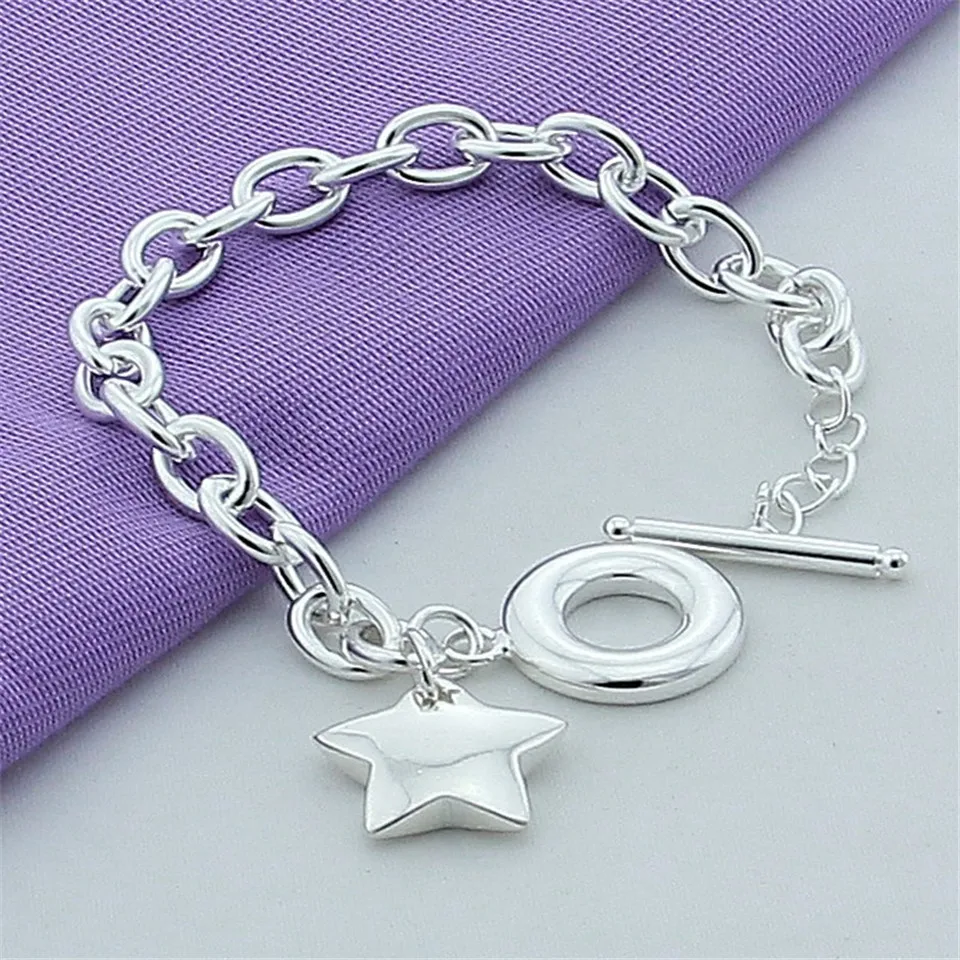 New 925 Silver Jewelry To Buckle Star Pendant Bracelet For Women Wedding Fashion Girl Cute Gift