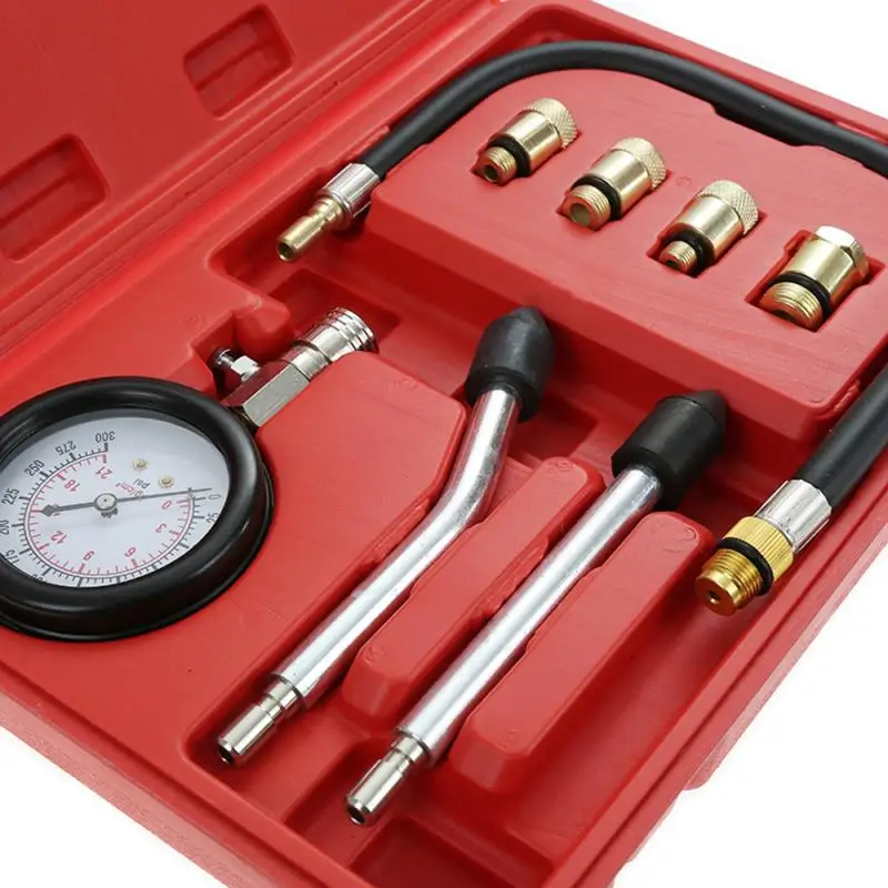 8PCS/Set Petrol Gas Engine Cylinder Gauge Meter Test Pressure Compression Tester Diagnostic Tool Kit Car Performance Accessories