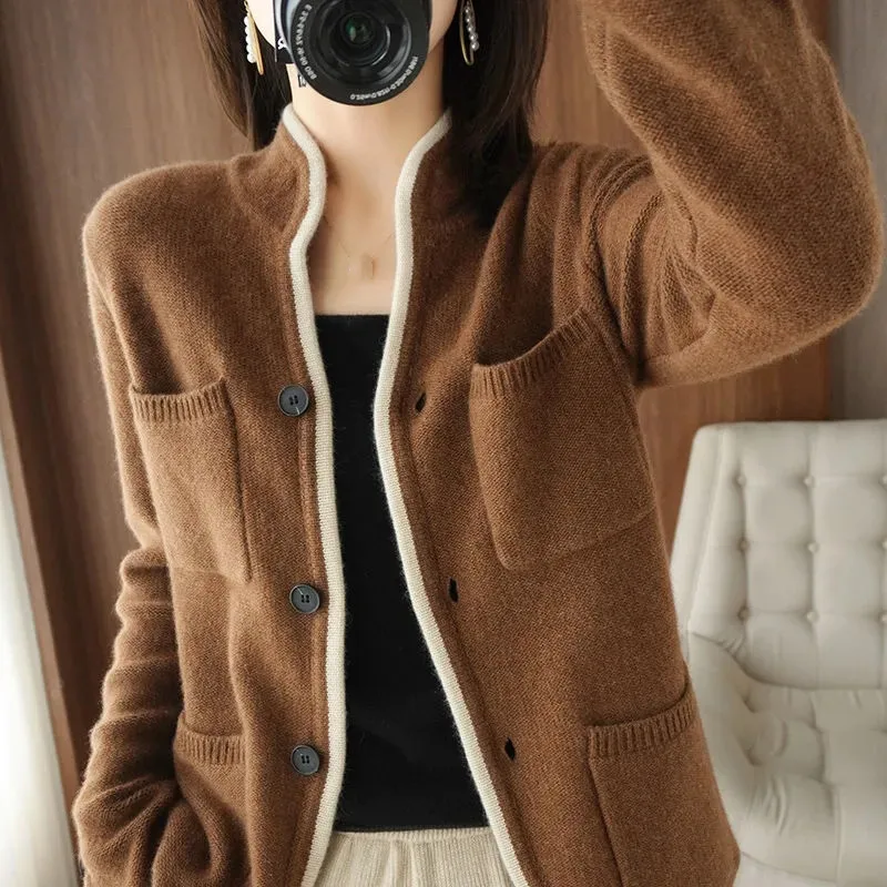 High Quality Women Paneled Button Coat 2022 Female Autumn New Cardigan Jacket Women Loose Outer Wear Fashion Knitting Sweater A