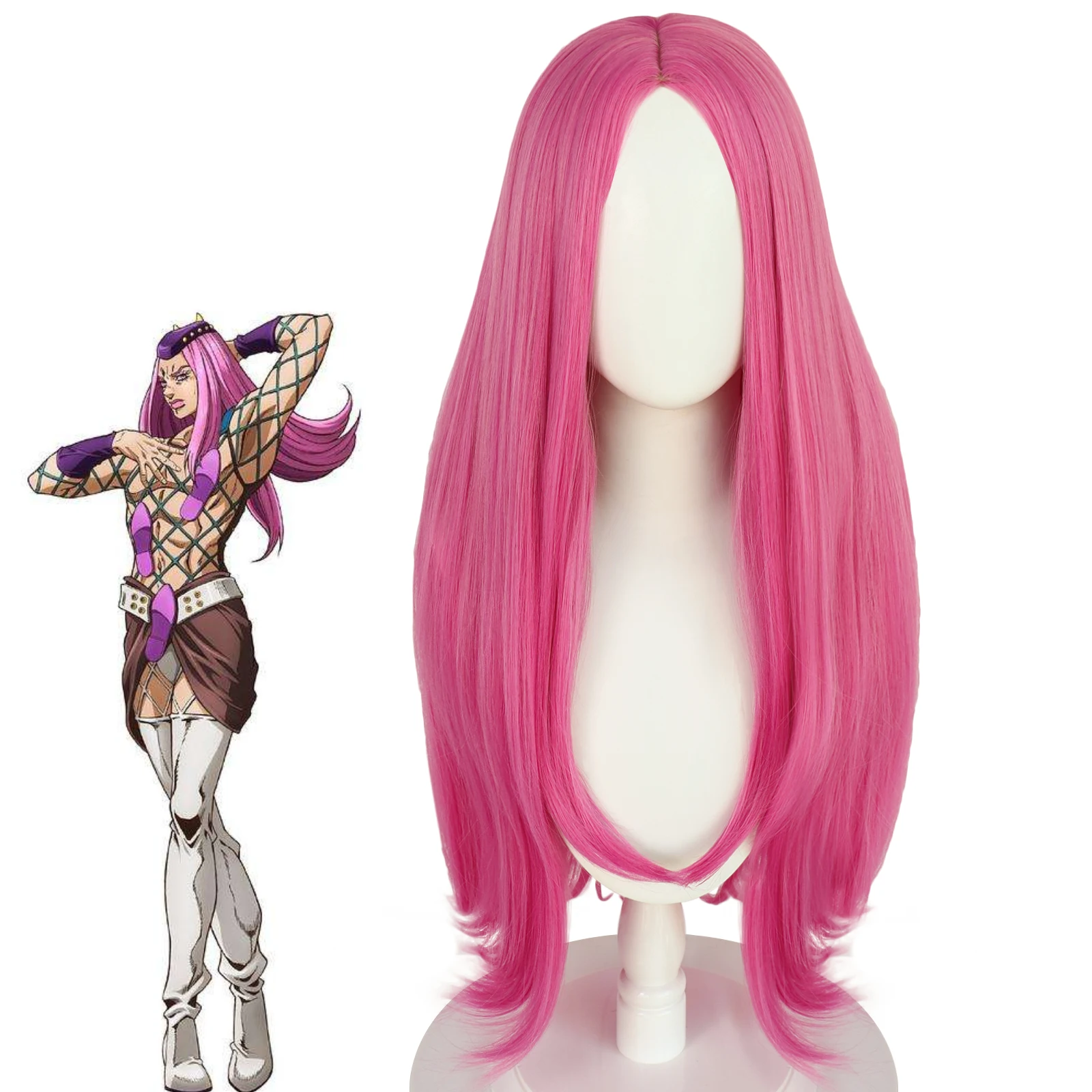 JOJO Bizarre Adventure Narciso Anasui Cosplay Wig Anime Cujoh Partner Long Pink Heat Resistant Fiber Wigs for Halloween Party