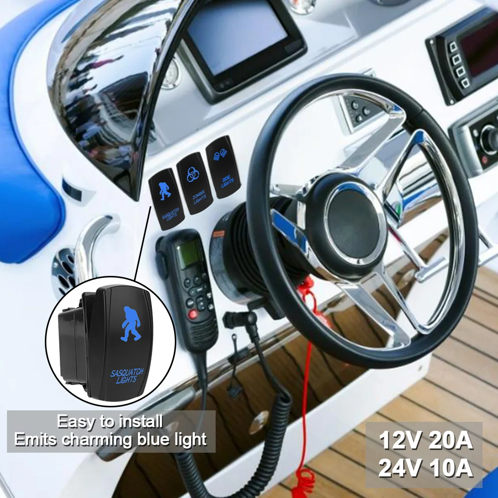 ON-OFF Blue LED SPST Carling Switch 12V 24V Waterpoof 1pc 5 Pin Marine Switch Car Boat Truck Rocker Switch Universal