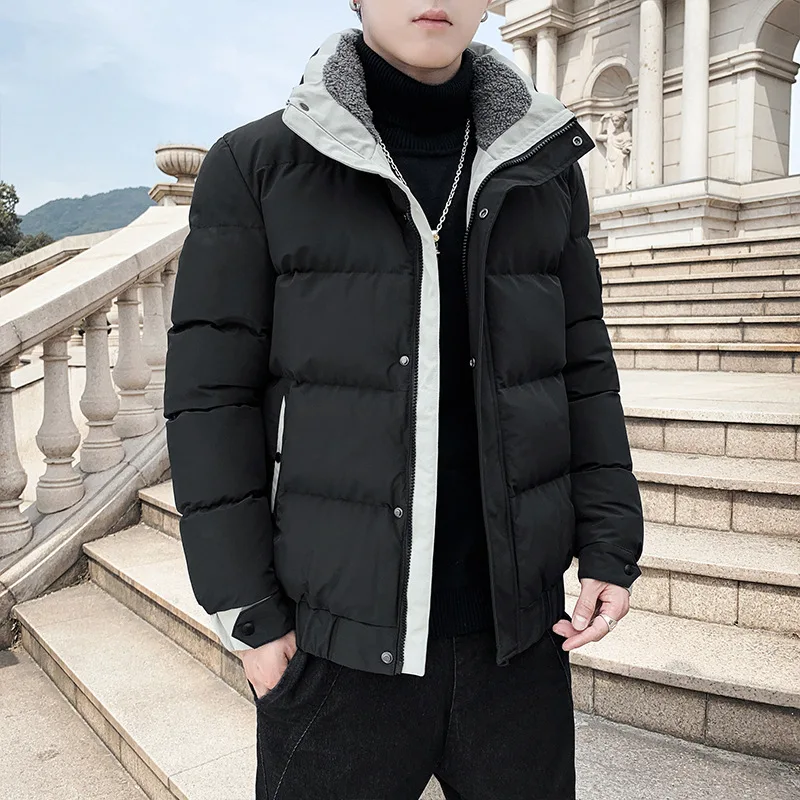 Brand Fashion Men Winter Jacket Solid Color Stand Collar Male Thick Cotton Coats Warm Outerwear Black Apricot Size M-5XL