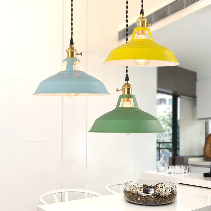 Pendant Light Retro Industrial Colorful Restaurant Kitchen Home Ceiling Lamp Vintage Hanging Light Lampshade Decorative Lamps