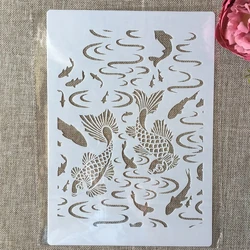 Plantillas de capas para pintura de pared, plantilla decorativa para álbum de recortes, pintura en relieve para colorear, pez carpa de Río, A4, 29cm