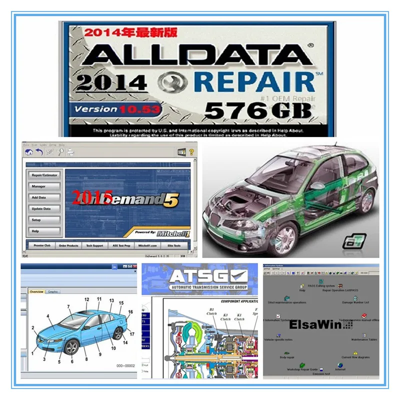 

Auto Repair software Alldata V10.53 & OD5 all data+mi..ll 2015+atsg+elsawin 24 in 1tb hdd usb3.0 for car/truck diagnostic tool