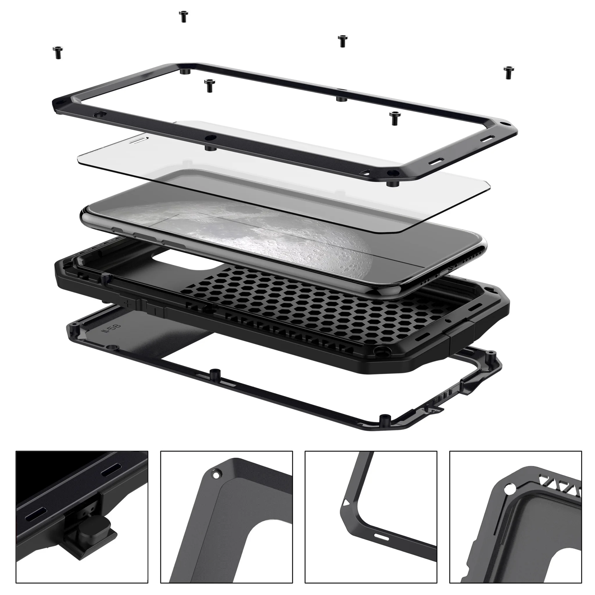 Heavy Duty 360 Full Protect Metal Phone Case for iPhone 14 13 12 15 Pro Max 11 8 7 Plus Shockproof Case For iPhone XR XS Max
