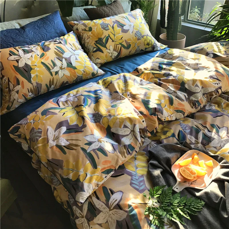 American Bedding  Set For Home Bedding Sets Flower Sheet Qulit Linens Duvet Set Bed  Cover Flat Sheet King Size New Arrival