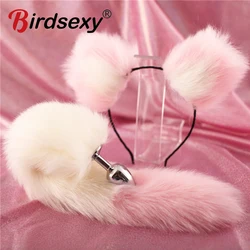 Dildo Anal Plug Cute Ears Headbands Fox Rabbit Tail Metal Butt Anal Plug Erotic Cosplay Accessories Adult Sex Toy for Couples