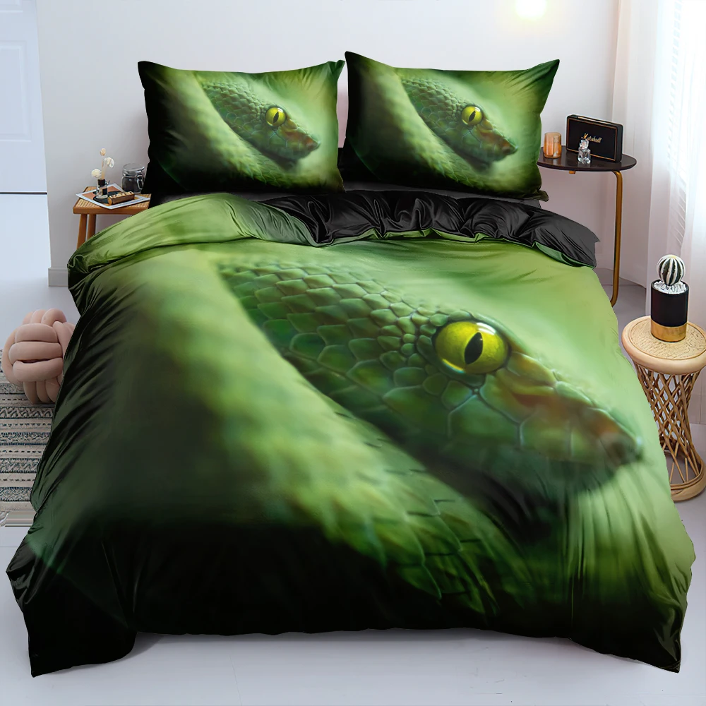 

3D Green Snakeskin Bedding Set A/B Double-sided Comforter/Duvet Cover Set Twin Queen King Size 220x240cm Bed Linen Home Textile