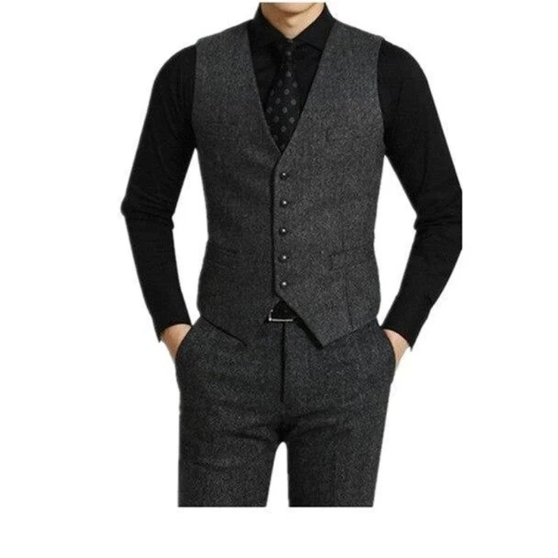 3 piece Grey Tweed Men Suits for Wedding Peaked Lapel Custom Casual Groom Tuxedos 2022 Winter Man Fashion Clothes Jacket pants