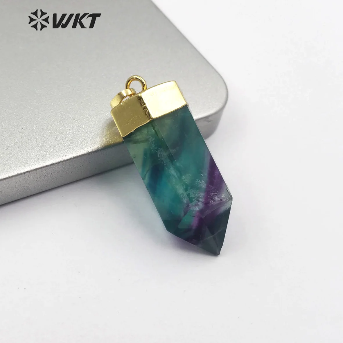 

WT-P1467 Подвеска из натурального камня, радужный флюорит, разноцветный, с золотым гальваническим покрытием, для женщин, модные украшения, оптовая продажа